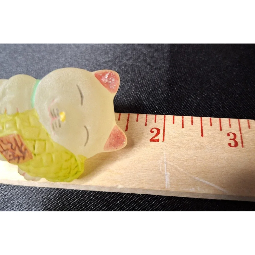 Miniature Frosted Glass Maneki Neko Lucky Cat Figurines Set of 2 Pink Yellow